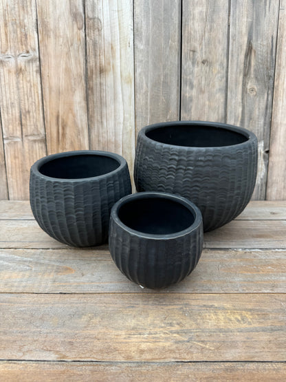 Etched Black Ceramic Cache Pot