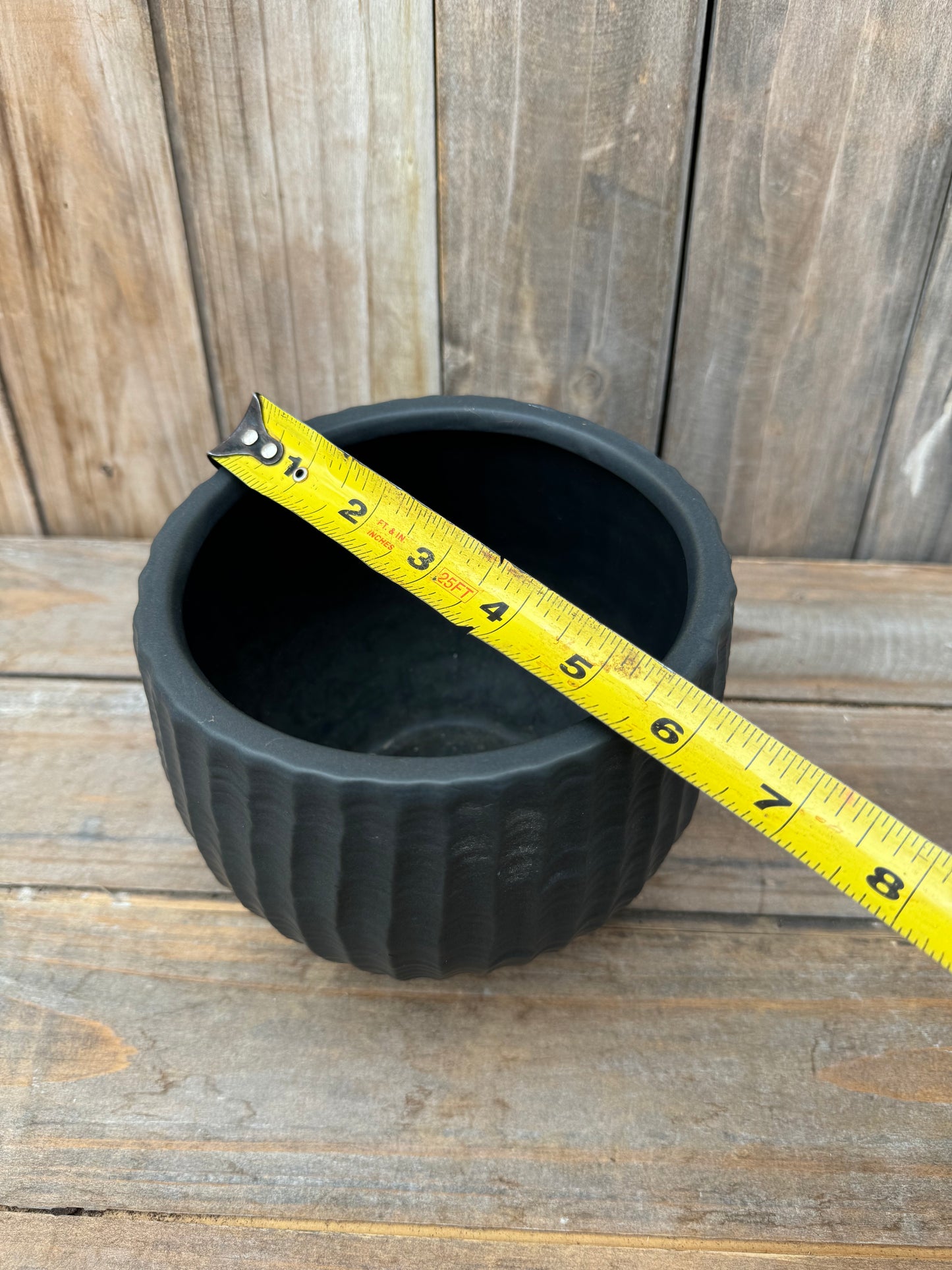 Etched Black Ceramic Cache Pot