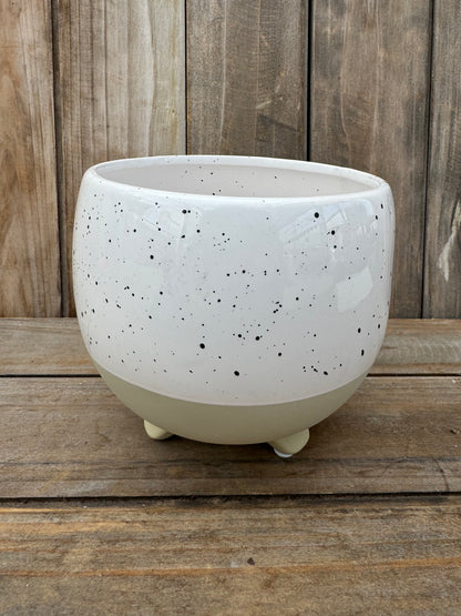 Speckled White Ceramic Cache Pot