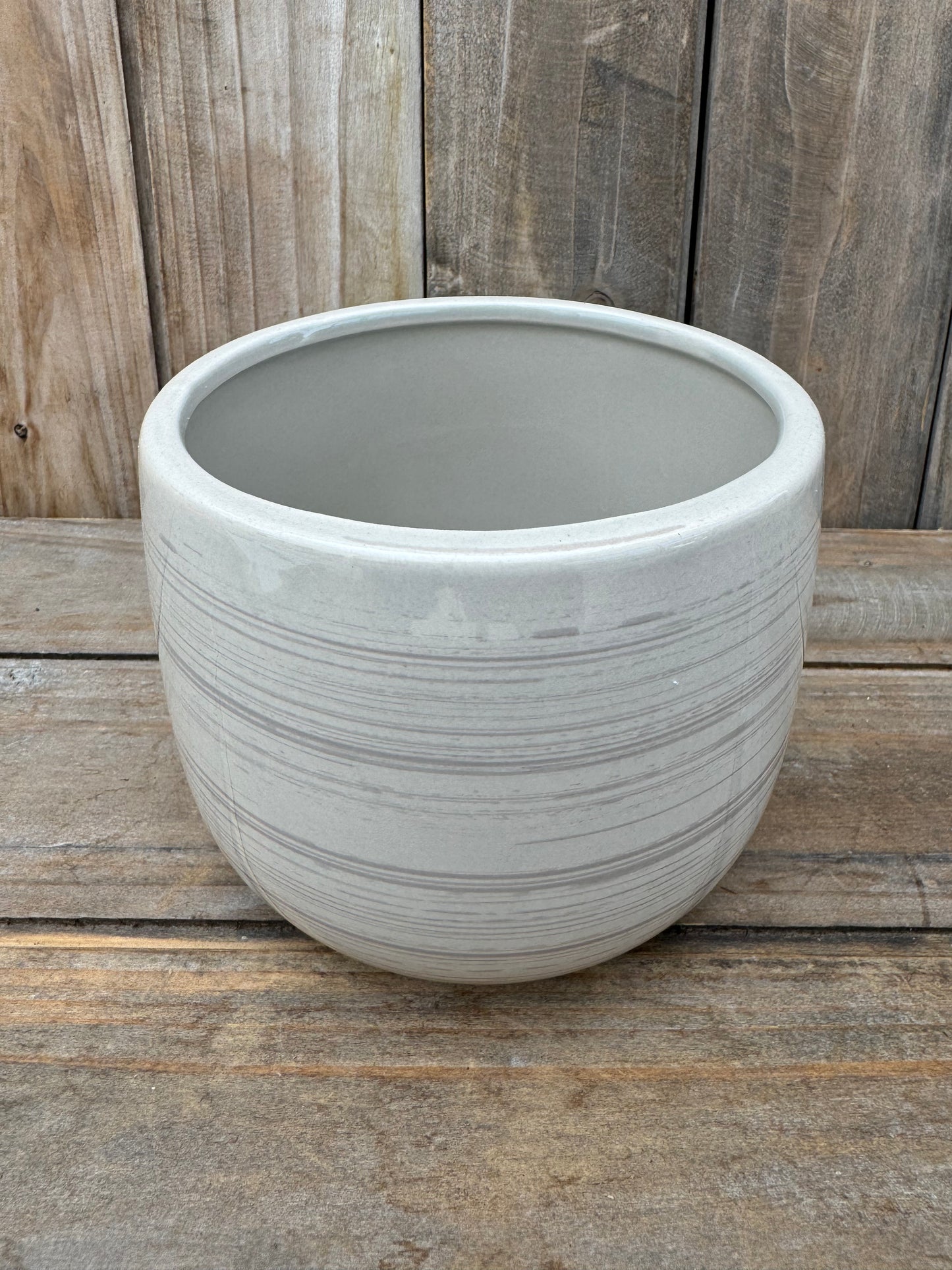 Gray Striped Ceramic Cache Pot