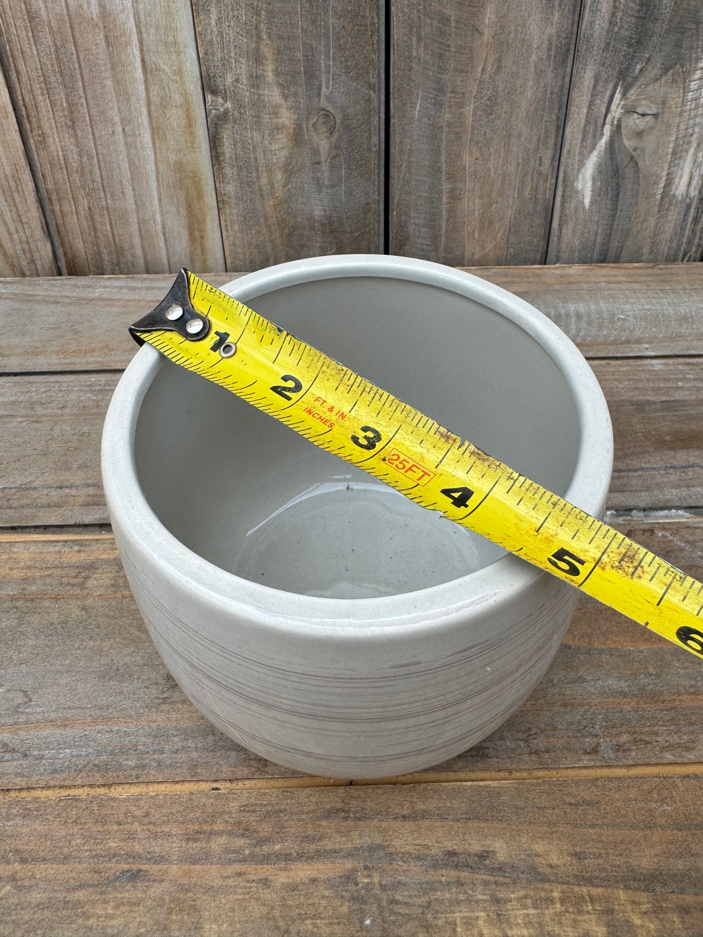 Gray Striped Ceramic Cache Pot