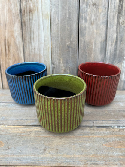 Vertical Striped Ceramic Cache Pot