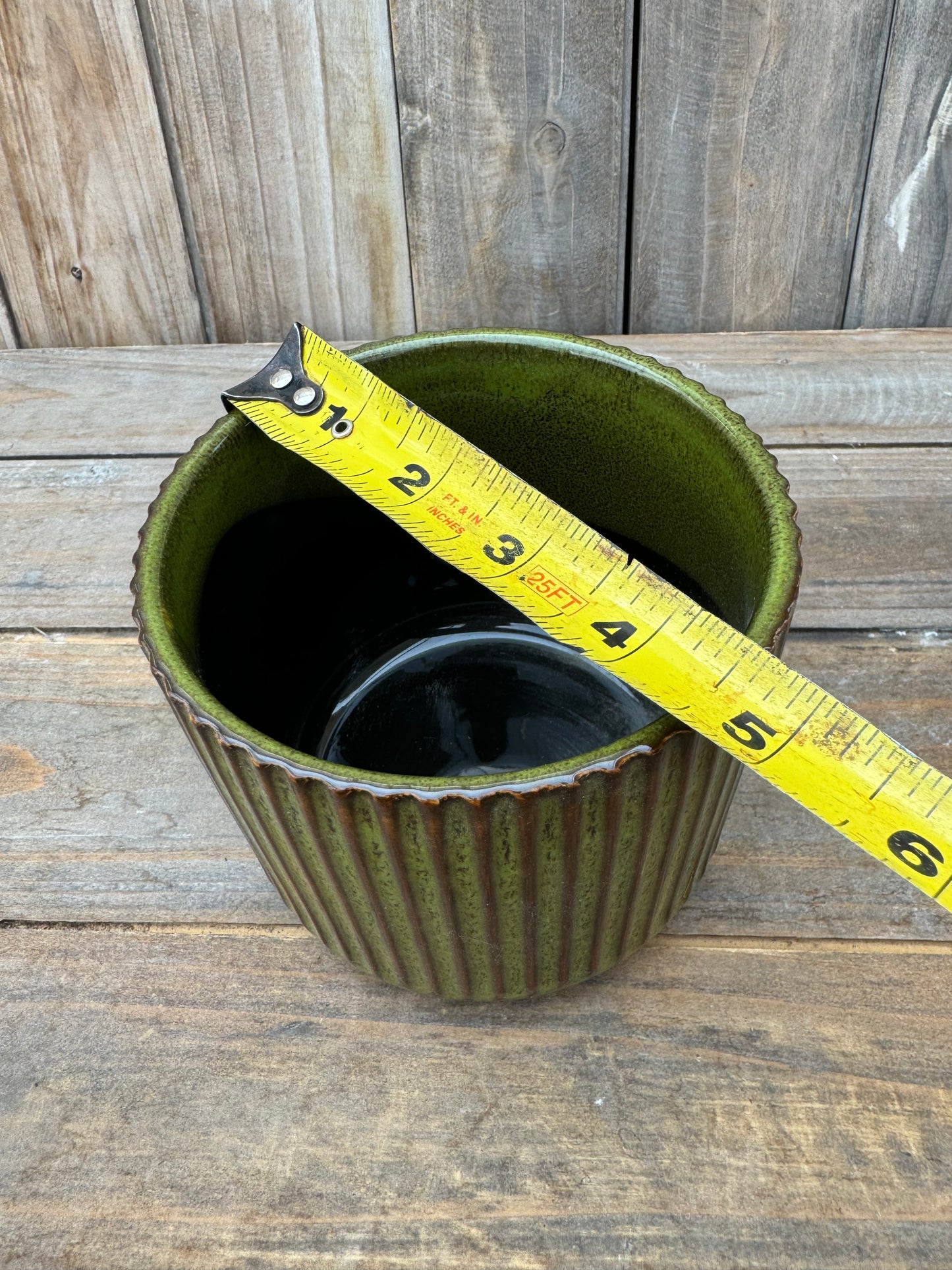 Vertical Striped Ceramic Cache Pot