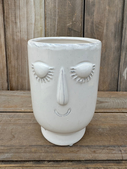 Face Narrow Ceramic Cache Pot