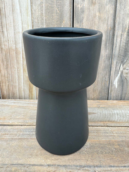 Black Chalice Shaped Ceramic Cache Pot